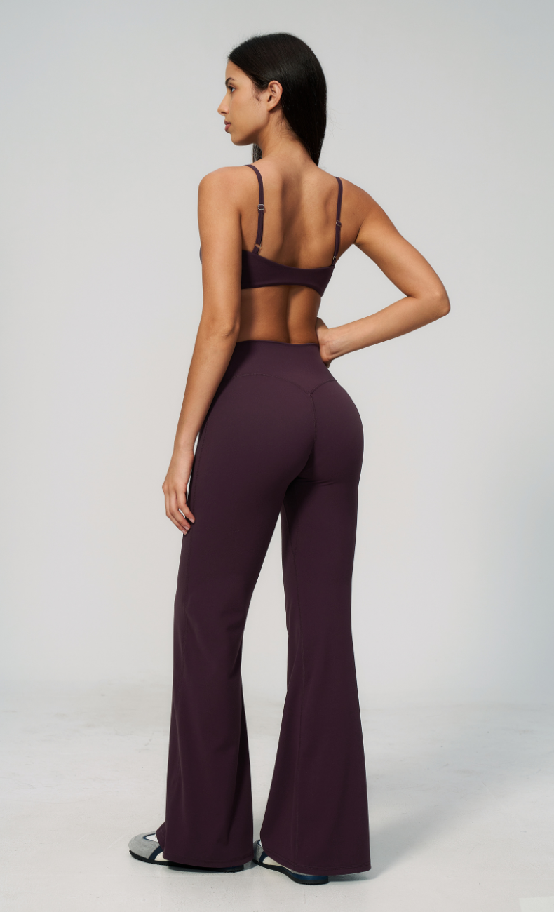 Leah V-Neck Sports Bra High Waisted Flare Leggings Workout Set