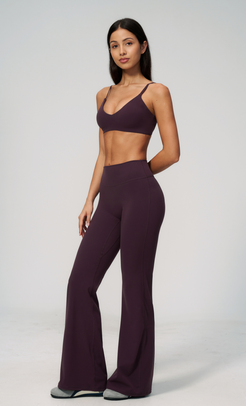 Leah V-Neck Sports Bra High Waisted Flare Leggings Workout Set