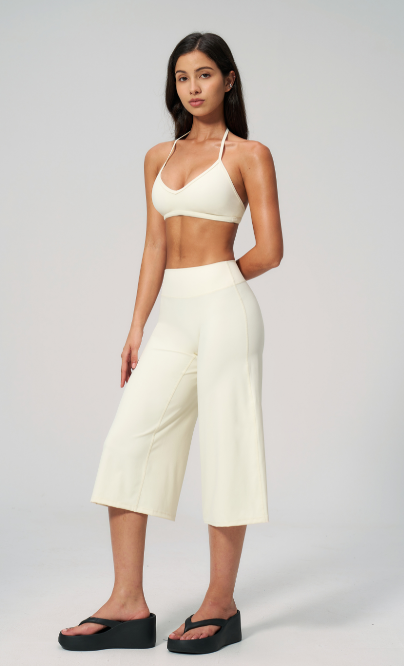 Quinn V-Neck Open Back Halter Wide Leg Capri Workout Set