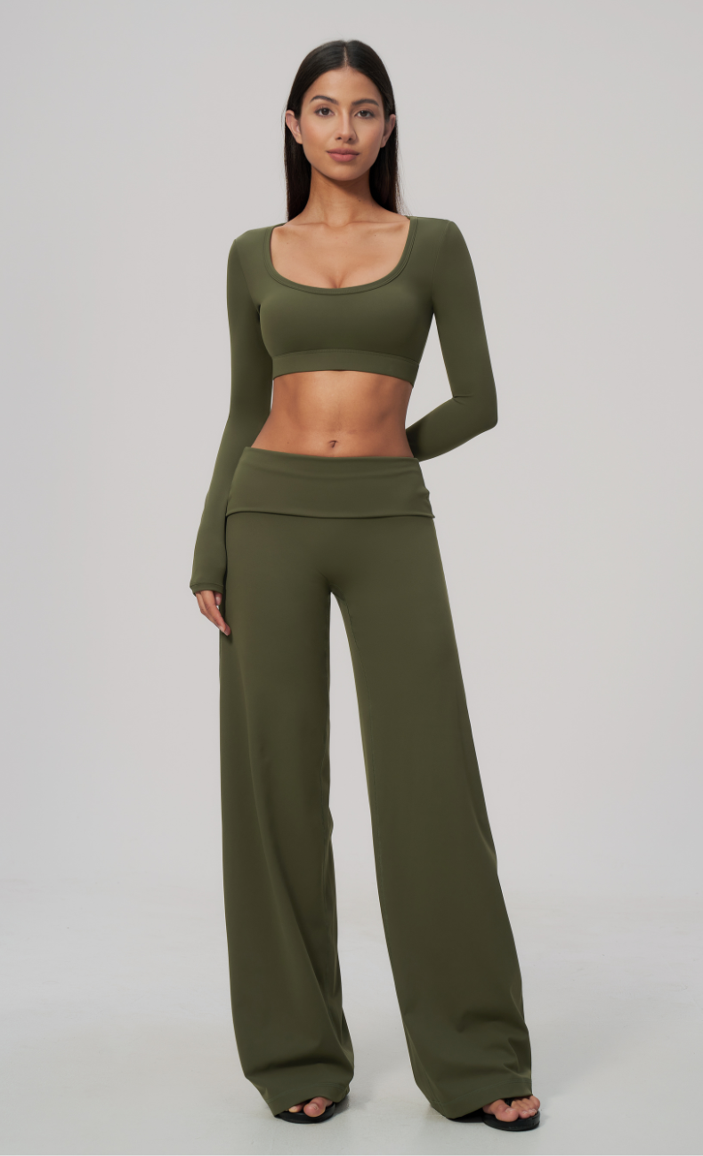 Amara Foldover Waist Wide Leg Workout Set