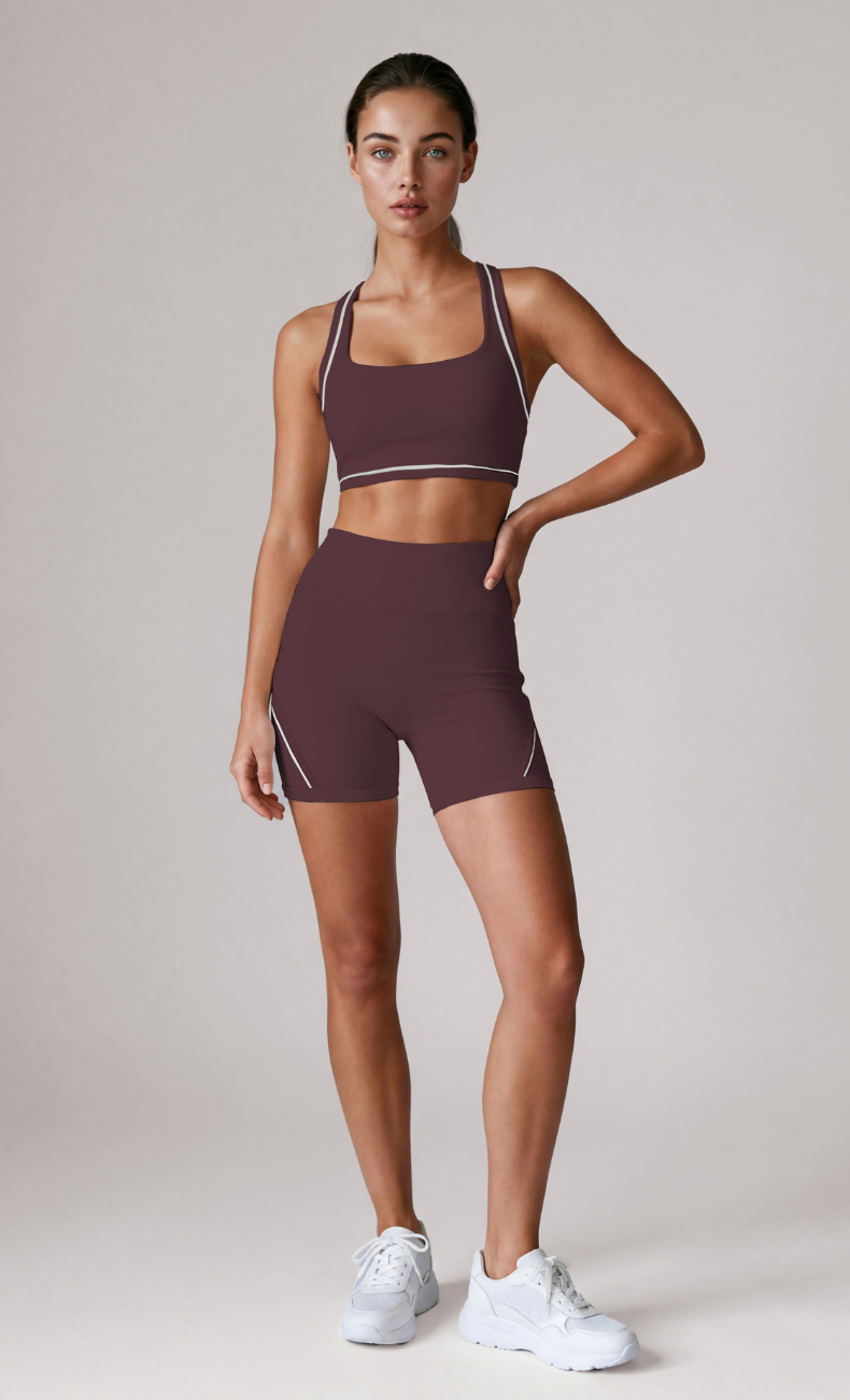 Blair Contrast Trim Sports Bra High Waisted Shorts Workout Set