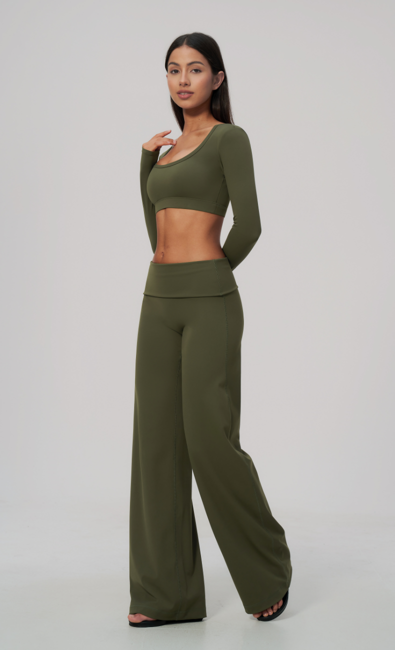 Amara Foldover Waist Wide Leg Workout Set