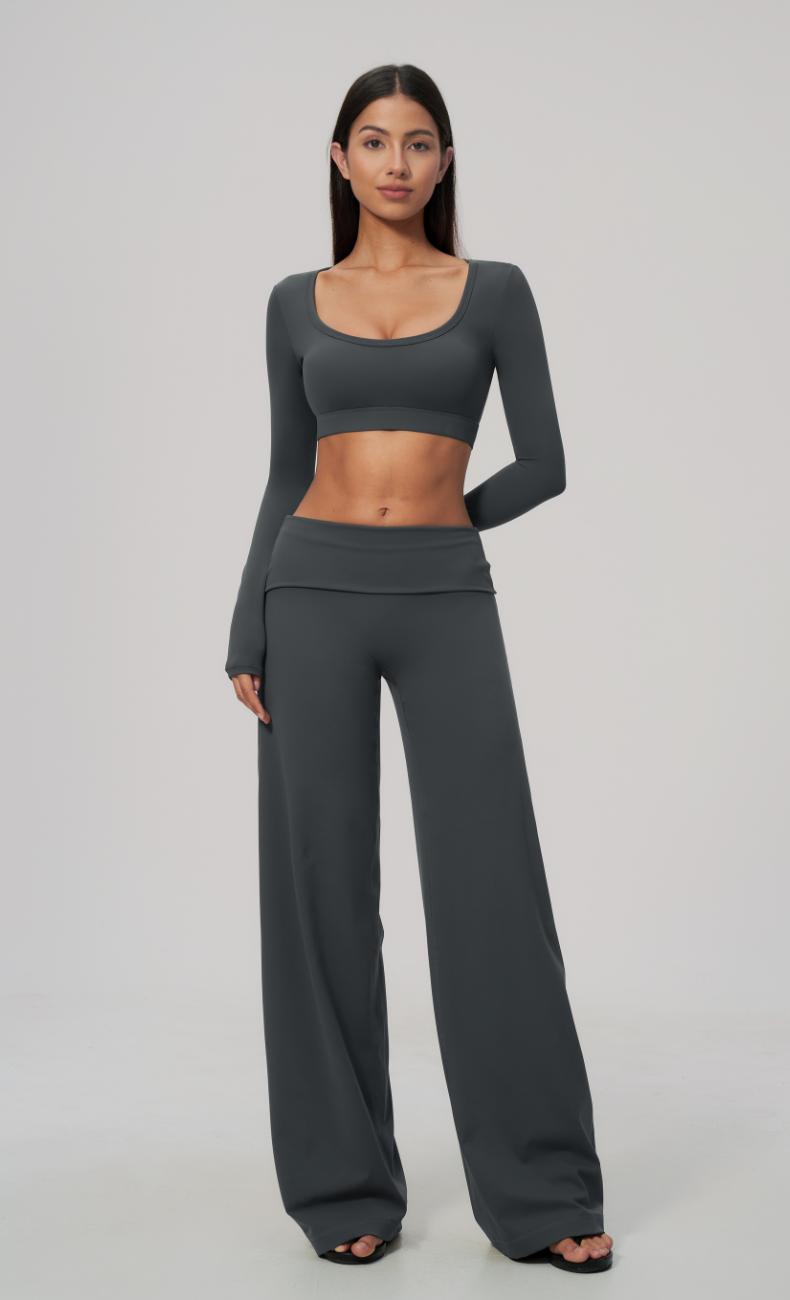 Amara Foldover Waist Wide Leg Workout Set