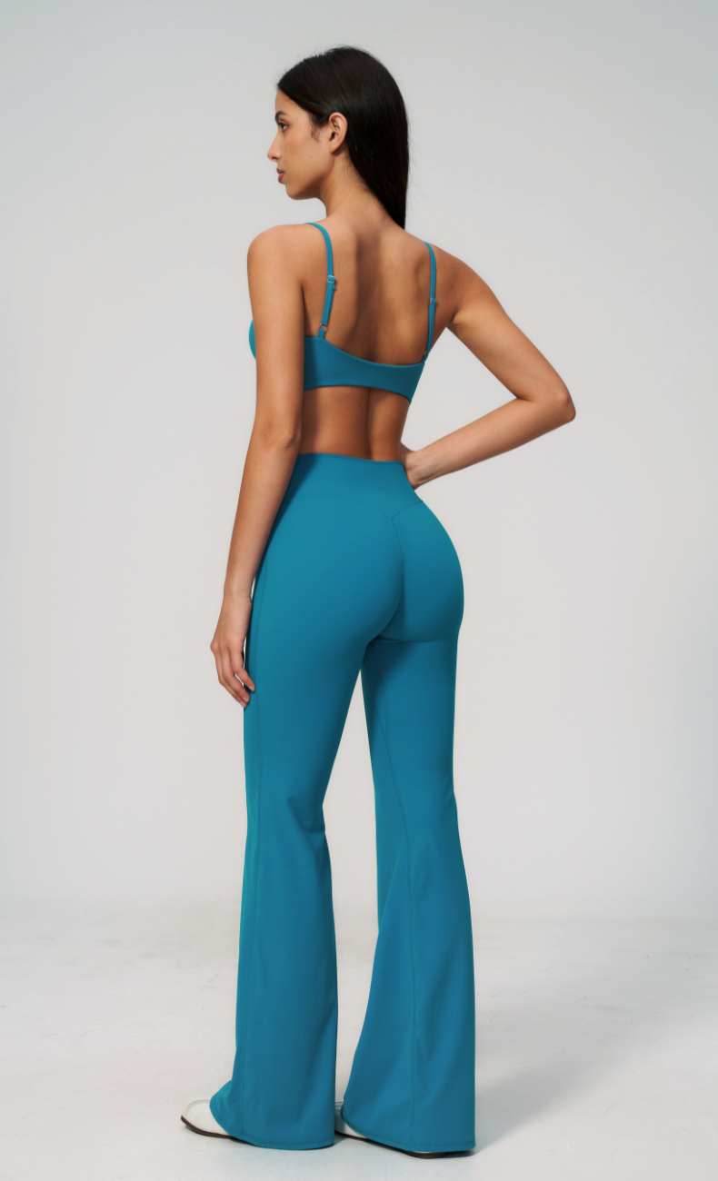 Leah V-Neck Sports Bra High Waisted Flare Leggings Workout Set