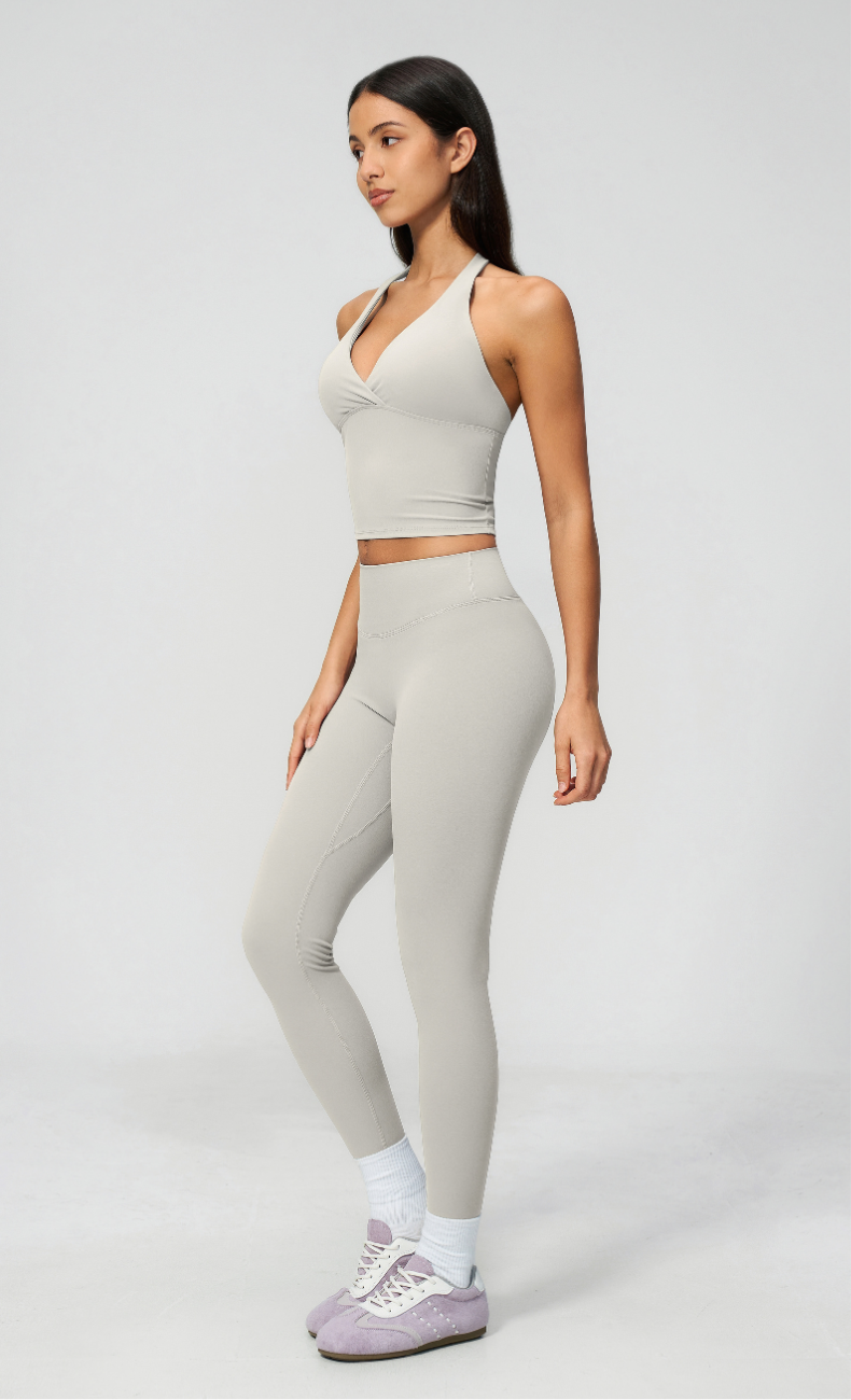 Leah V-Neck Halter Open Back Leggings Workout Set