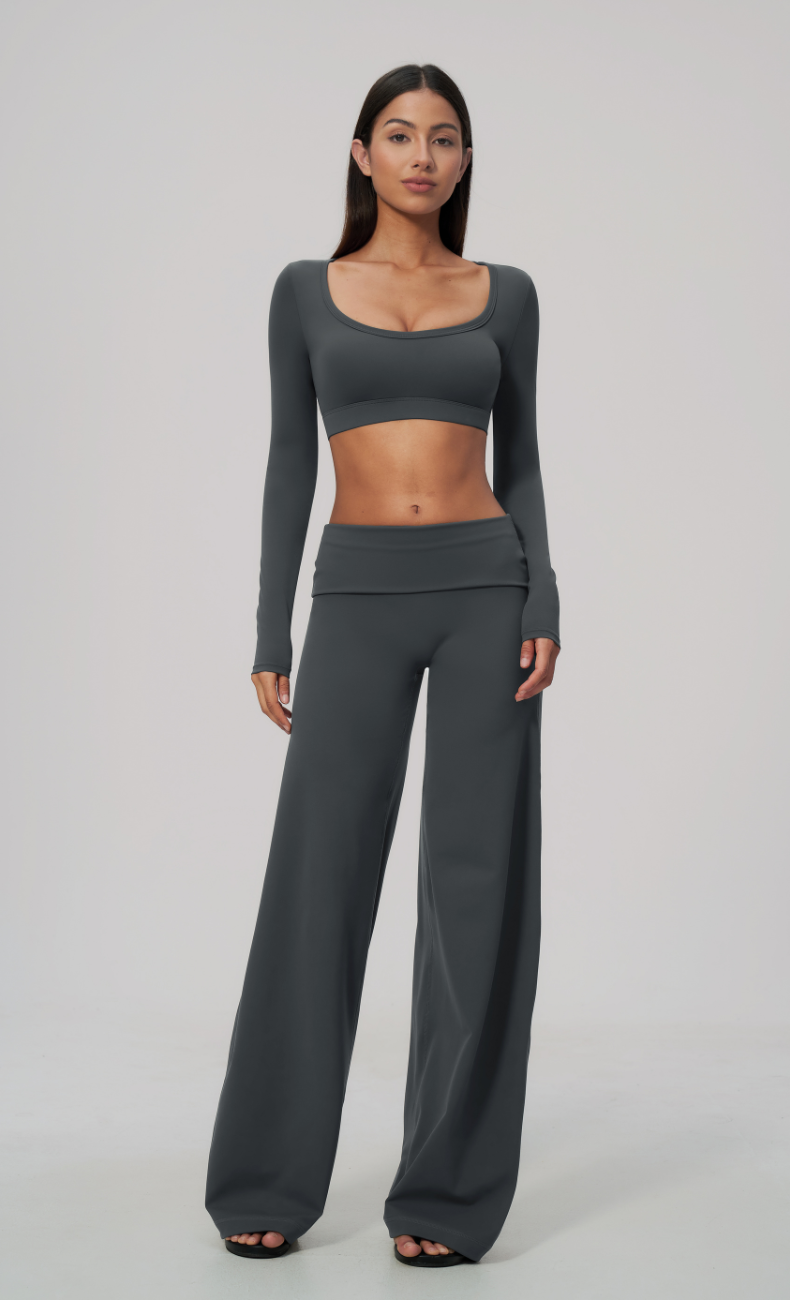 Amara Foldover Waist Wide Leg Workout Set