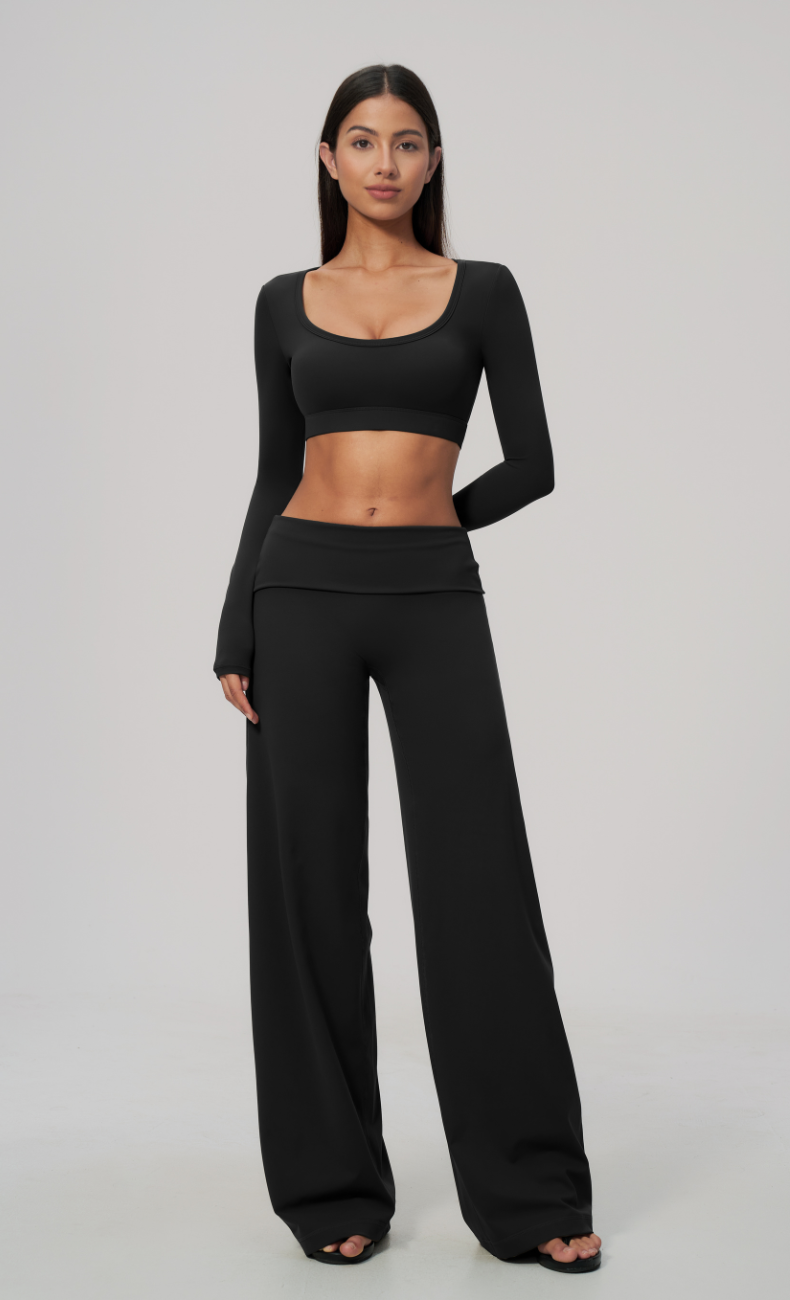 Amara Foldover Waist Wide Leg Workout Set