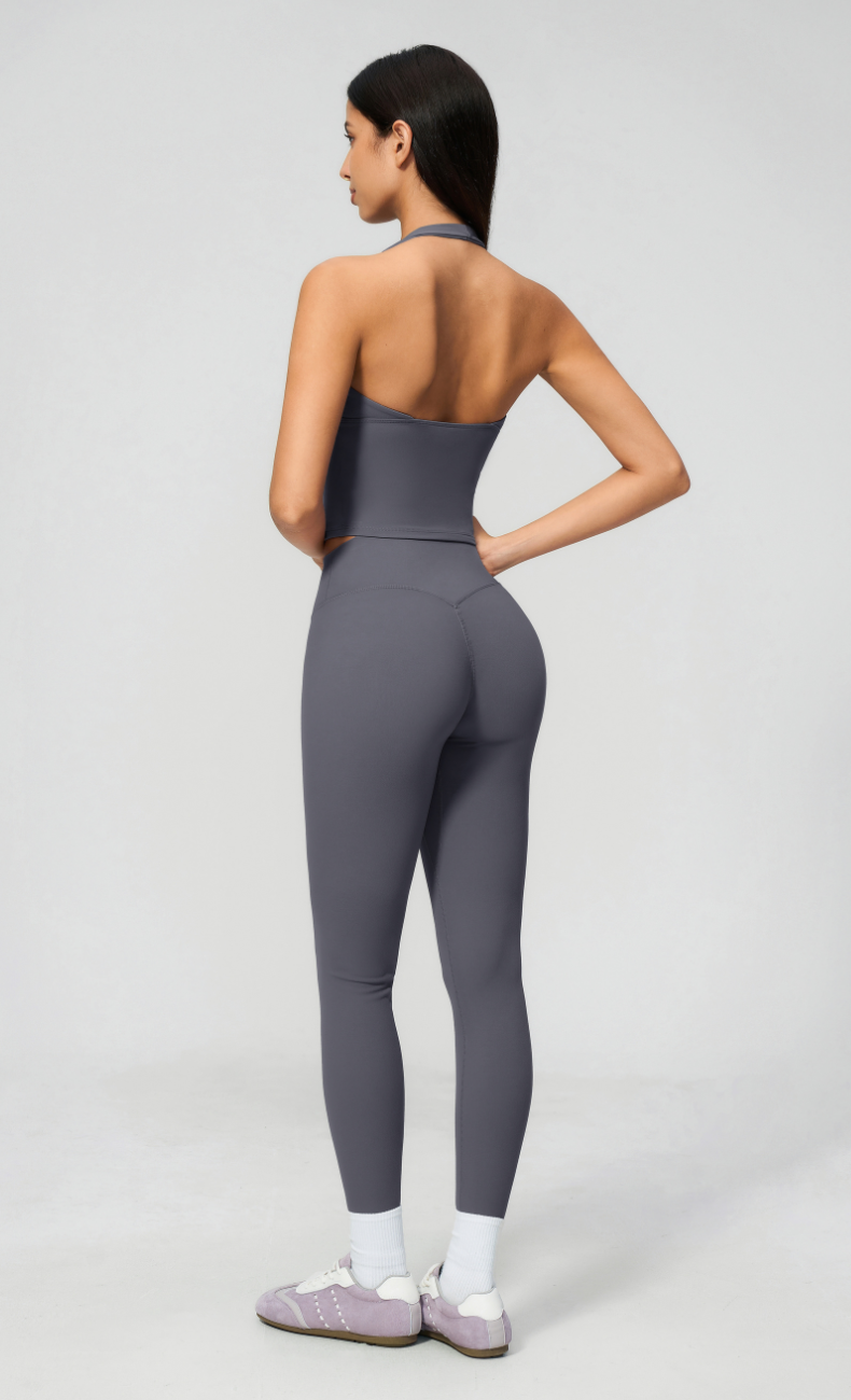 Leah V-Neck Halter Open Back Leggings Workout Set