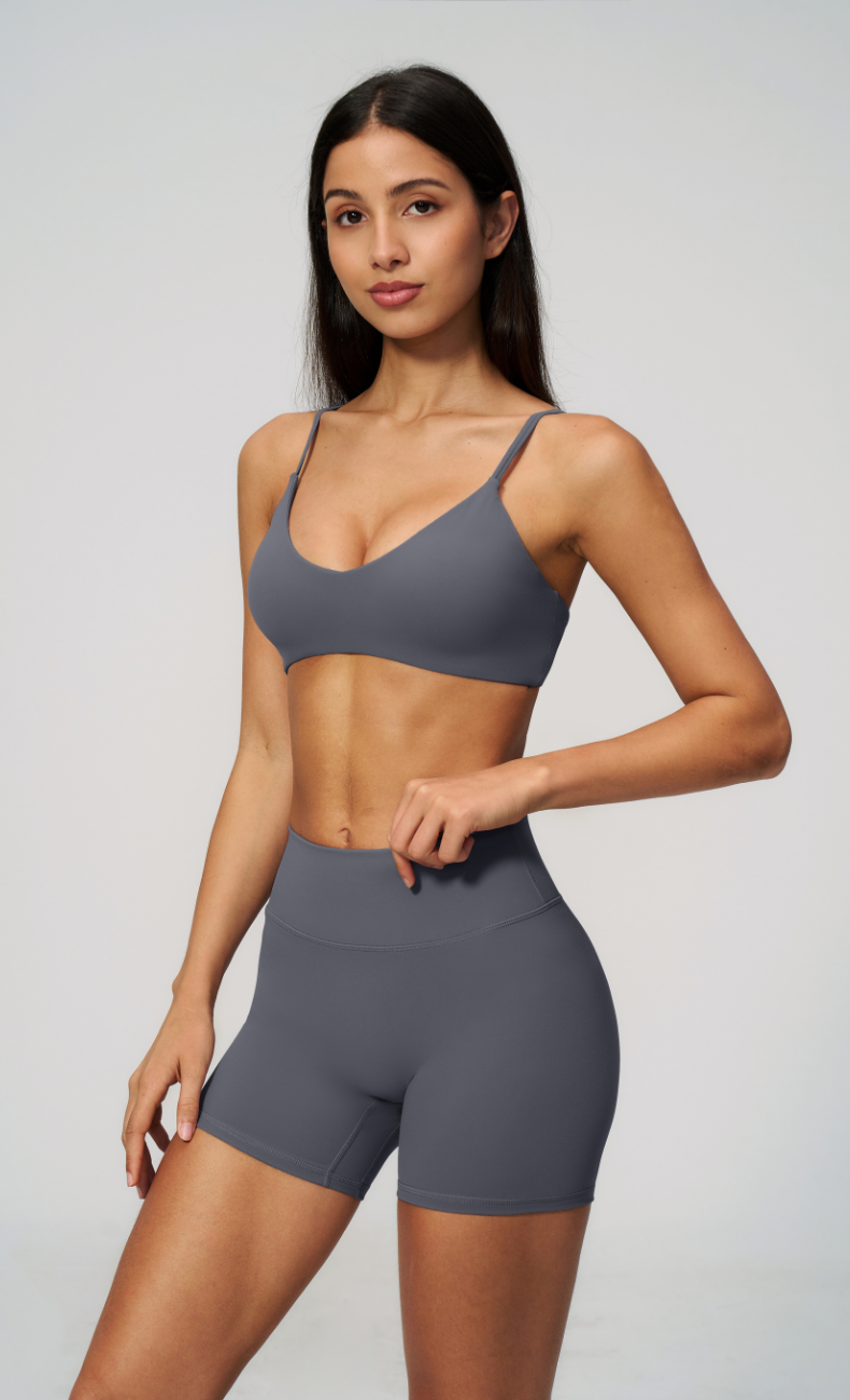 Leah V-Neck Sports Bra High Waisted Shorts Workout Set