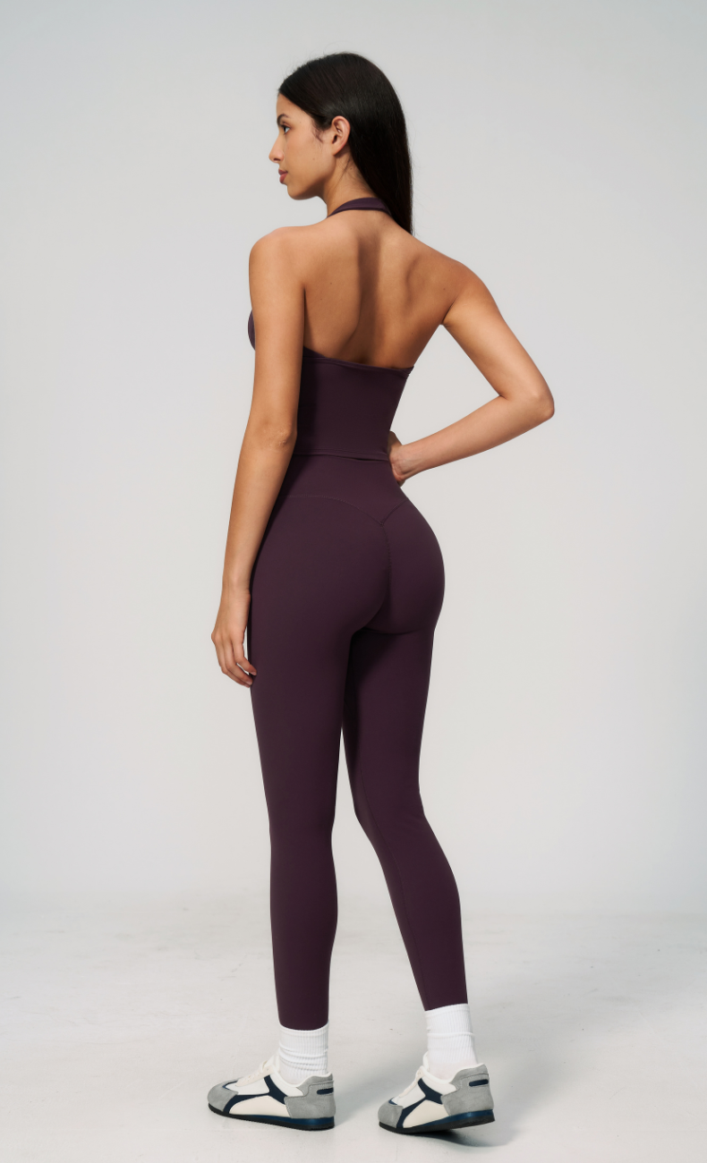 Leah V-Neck Halter Open Back Leggings Workout Set
