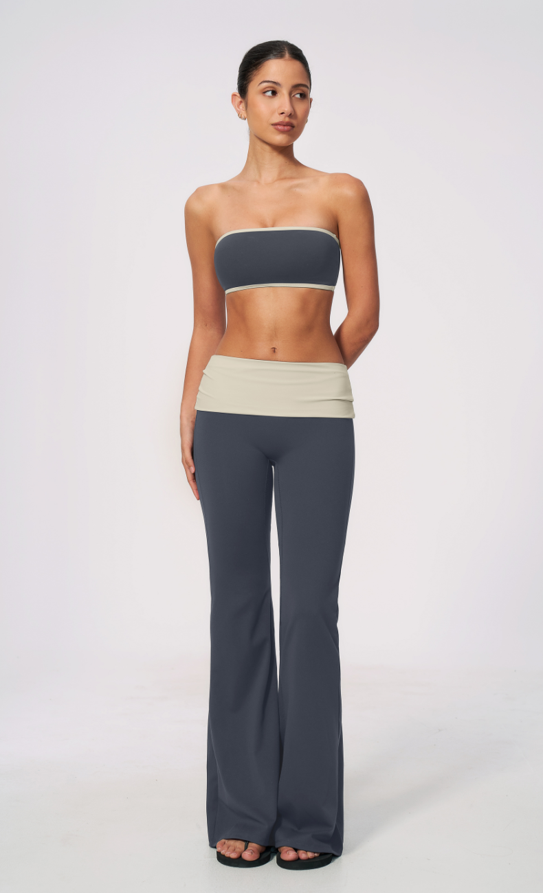 Mary Contrast Foldover Waist Flare Legging