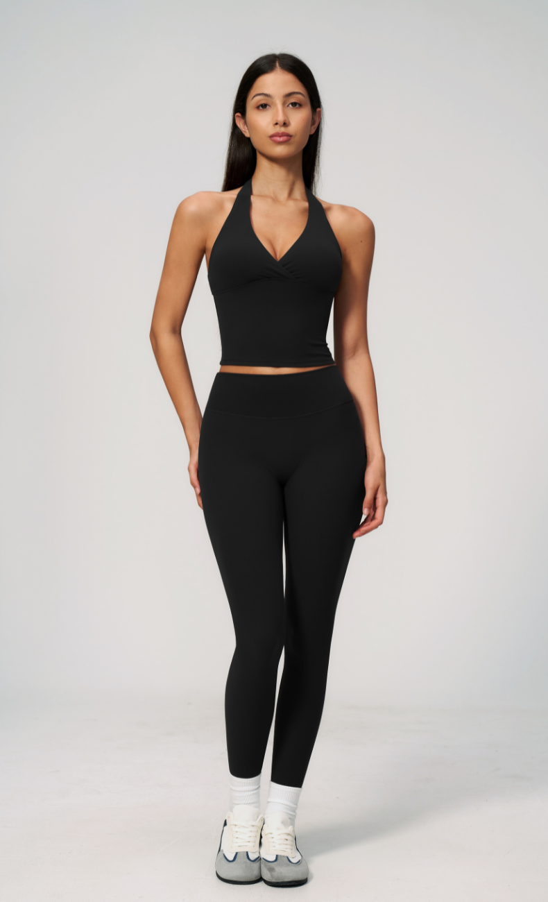 Leah V-Neck Halter Open Back Leggings Workout Set