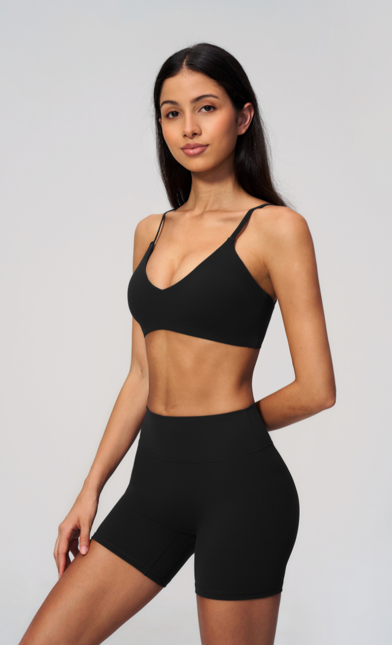 Leah V-Neck Sports Bra High Waisted Shorts Workout Set