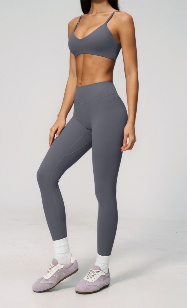 Leah V-Neck Sports Bra High Waisted Leggings Workout Set