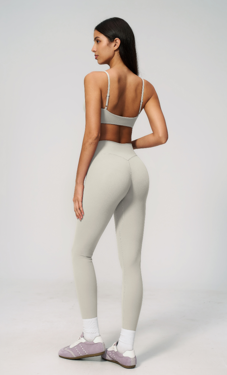Leah V-Neck Sports Bra High Waisted Leggings Workout Set