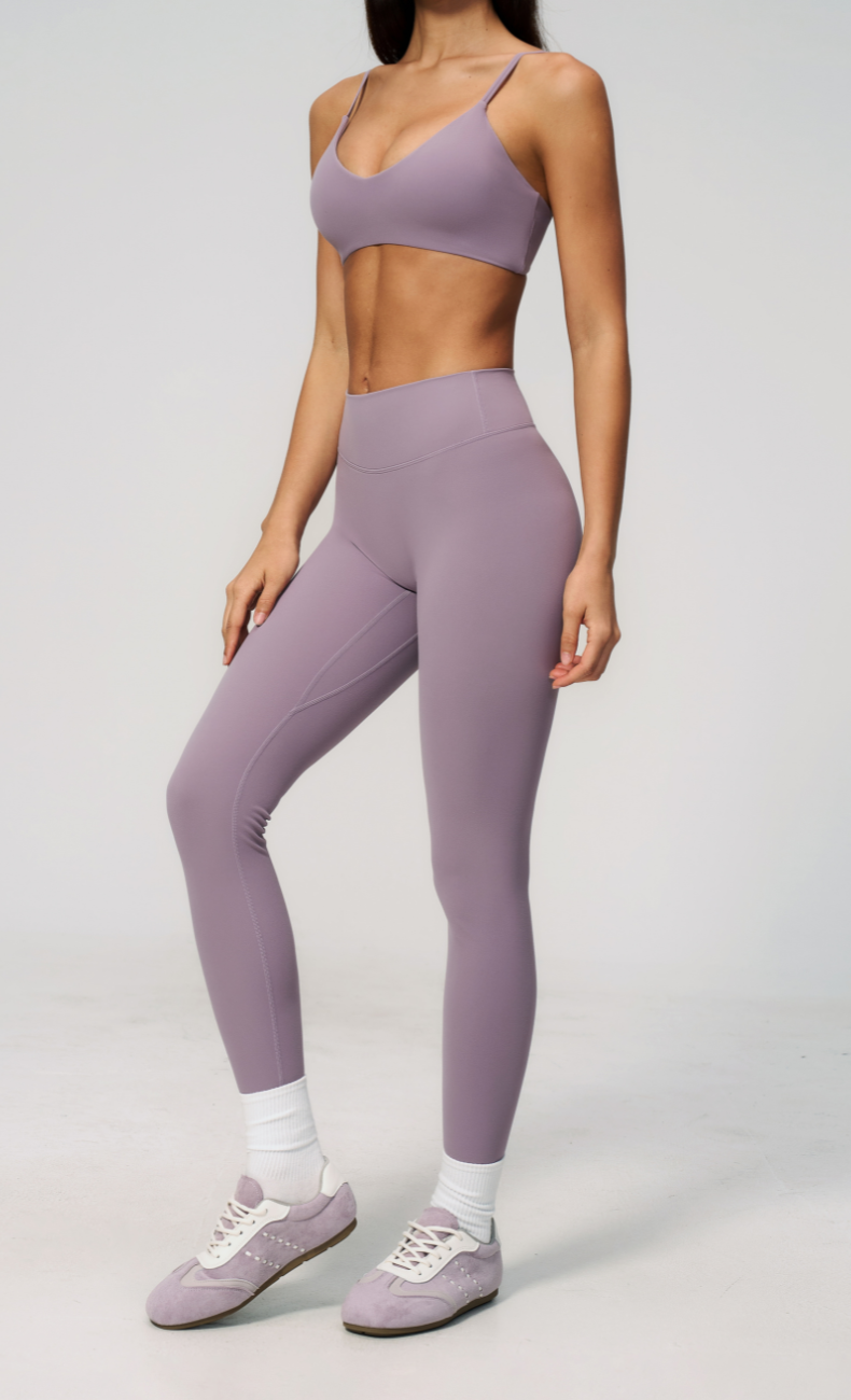 Leah V-Neck Sports Bra High Waisted Leggings Workout Set