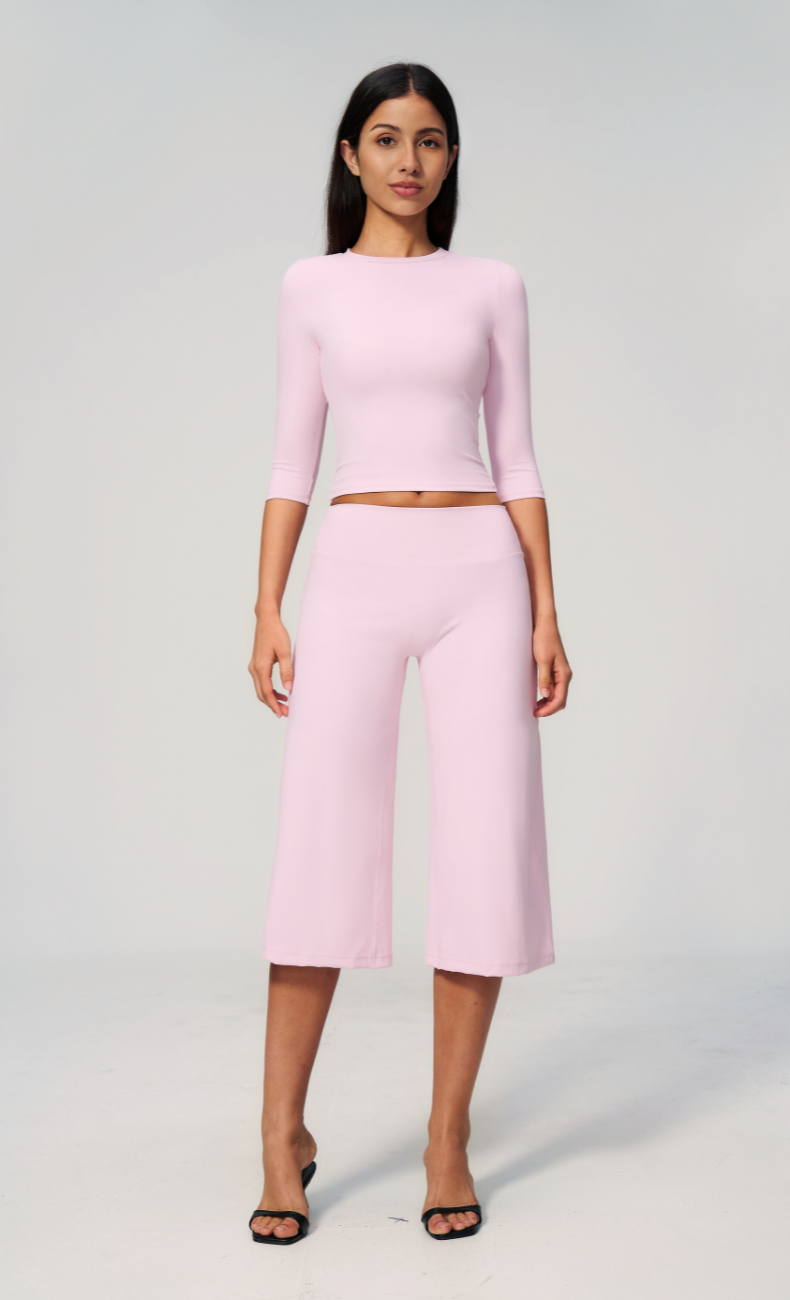 Alexandra 3/4 Sleeve Wide Leg Capri Workout Set