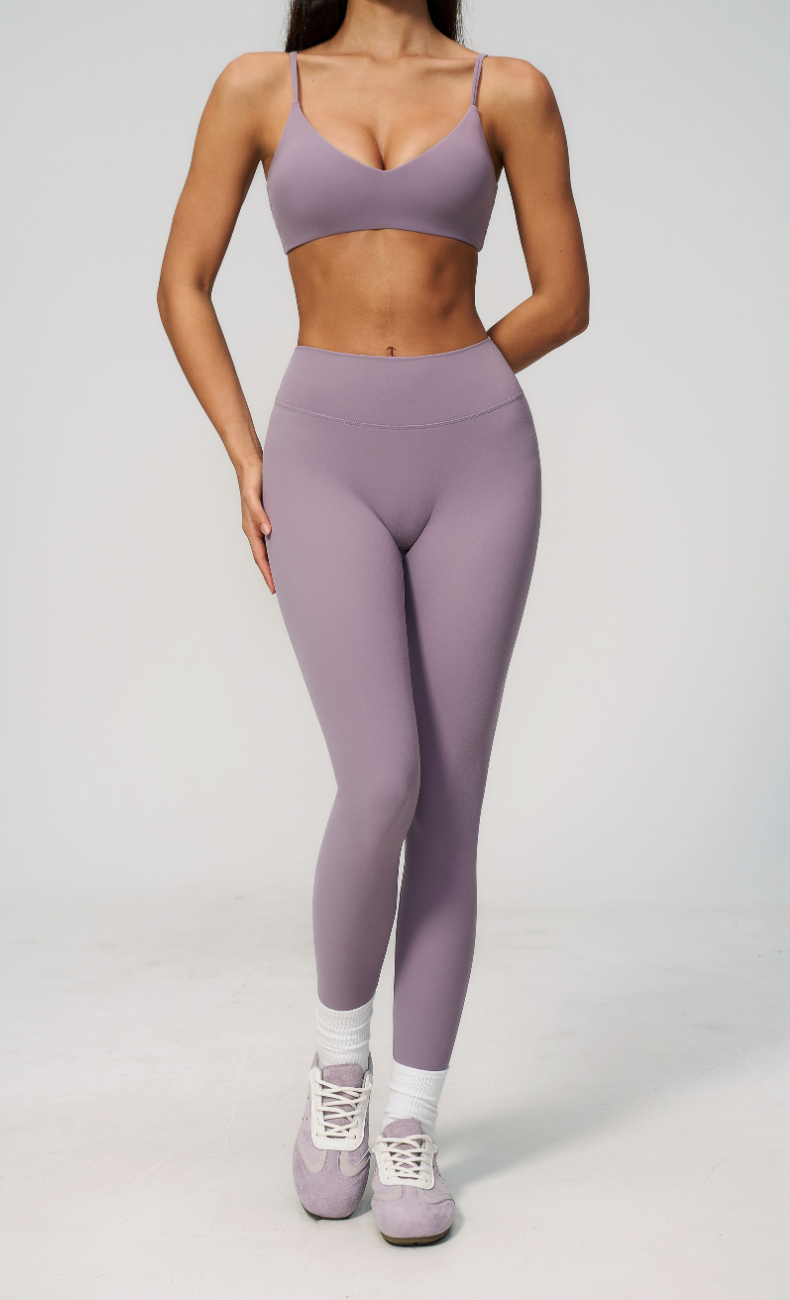 Leah V-Neck Sports Bra High Waisted Leggings Workout Set