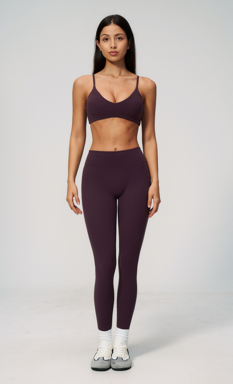 Leah V-Neck Sports Bra High Waisted Leggings Workout Set