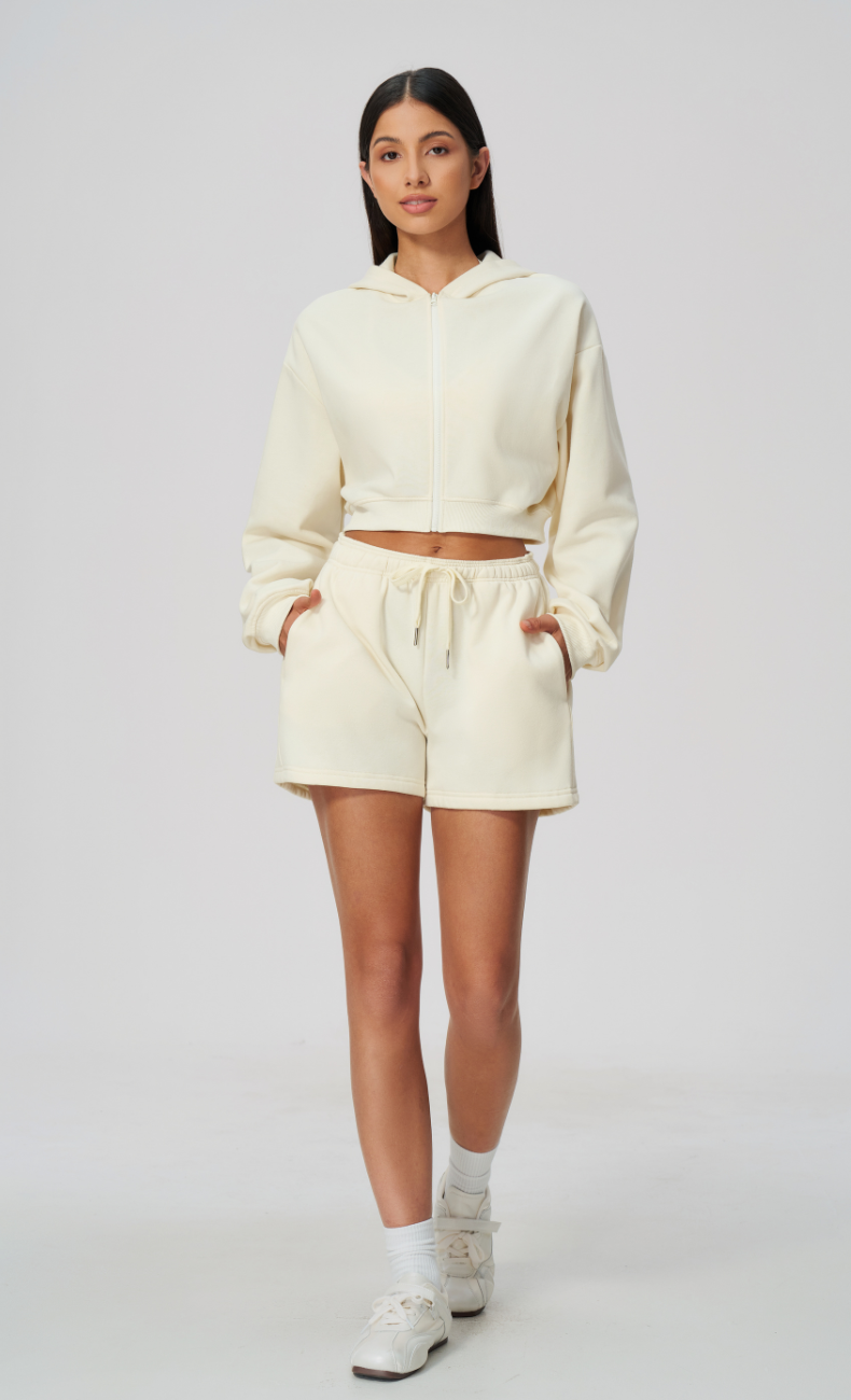 Hailey Cotton Blend Cropped Hoodie & Sweat Shorts Set