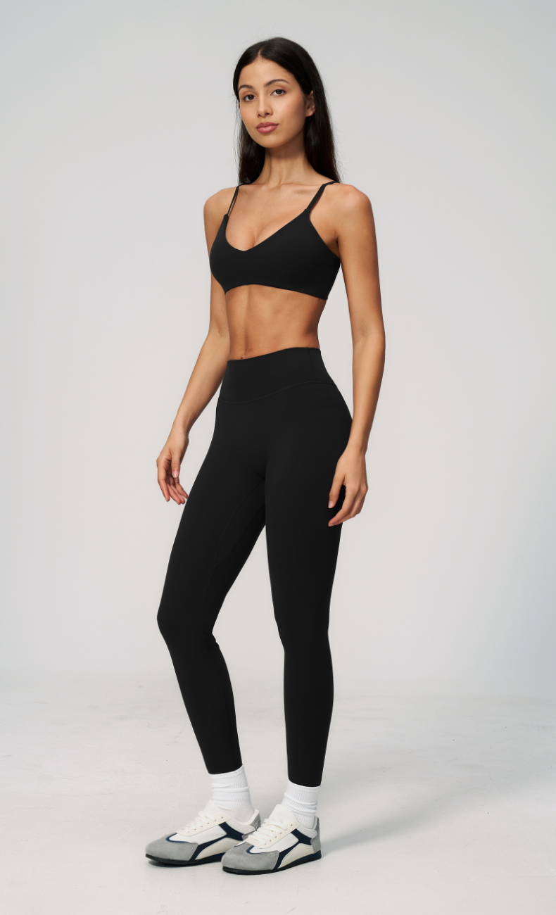 Leah V-Neck Sports Bra High Waisted Leggings Workout Set