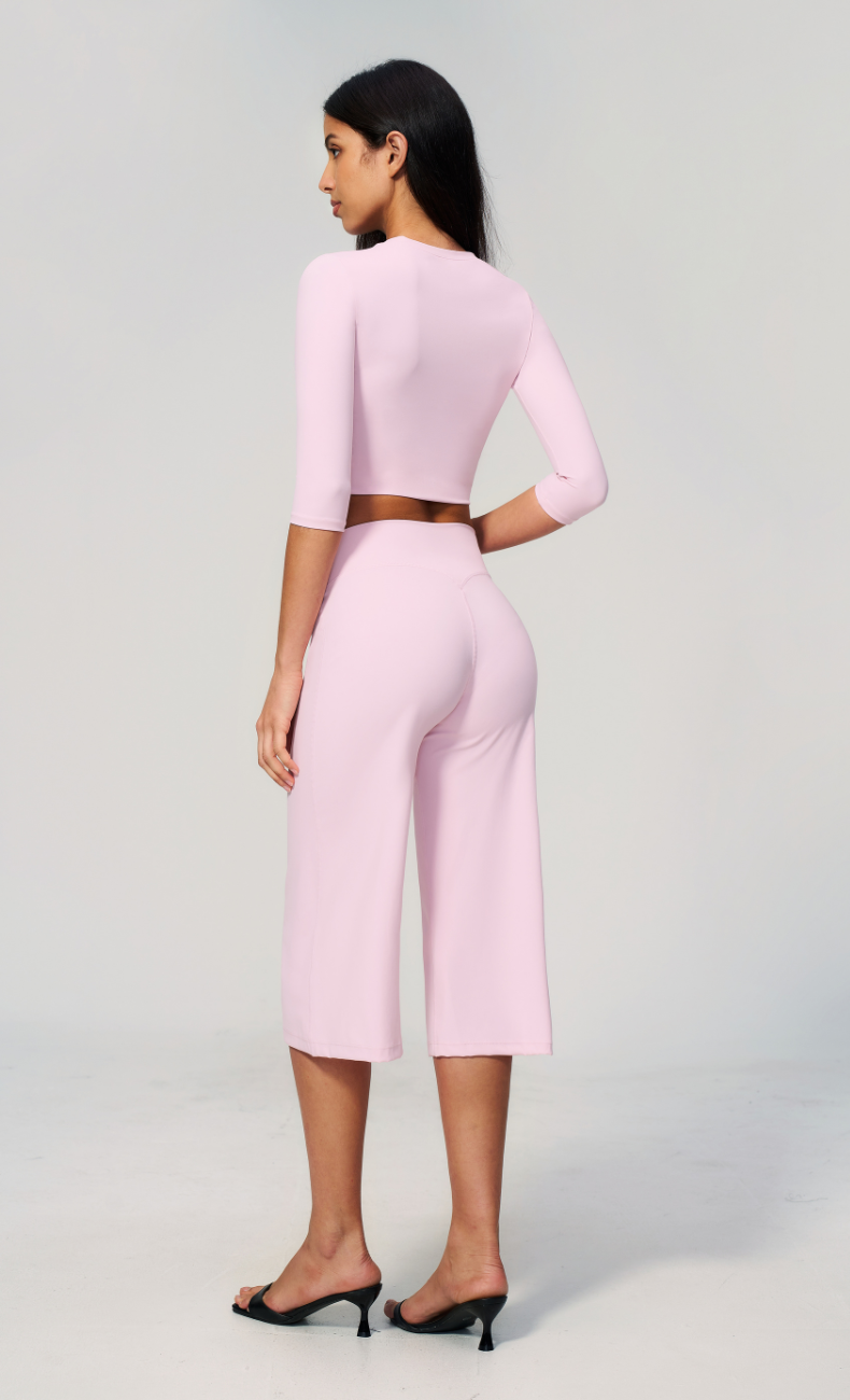 Alexandra 3/4 Sleeve Wide Leg Capri Workout Set