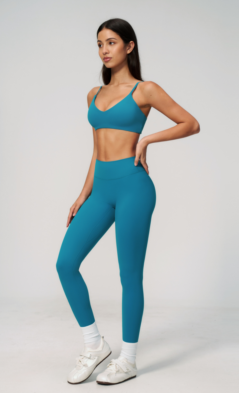 Leah V-Neck Sports Bra High Waisted Leggings Workout Set