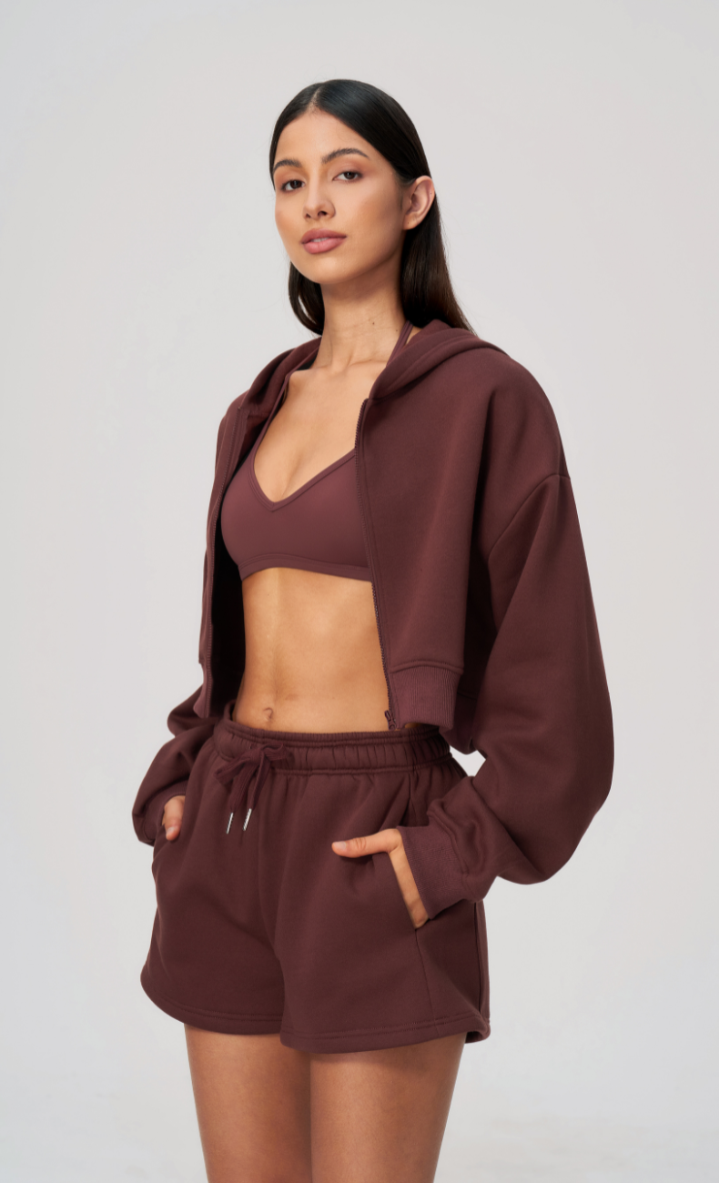 Hailey Cotton Blend Cropped Hoodie & Sweat Shorts Set