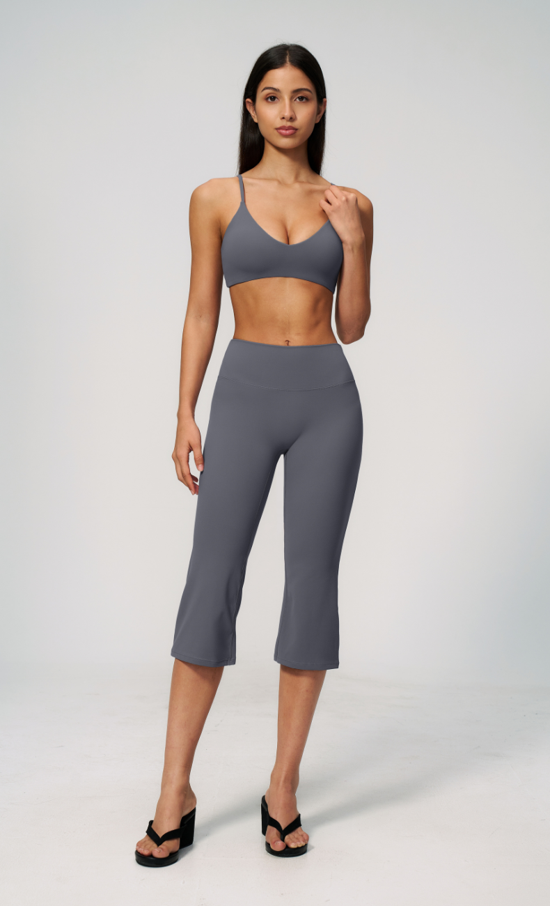 Leah V-Neck Sports Bra Capri Flare Workout Set