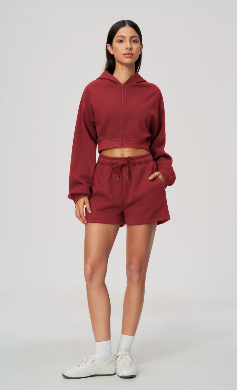 Hailey Cotton Blend Cropped Hoodie & Sweat Shorts Set
