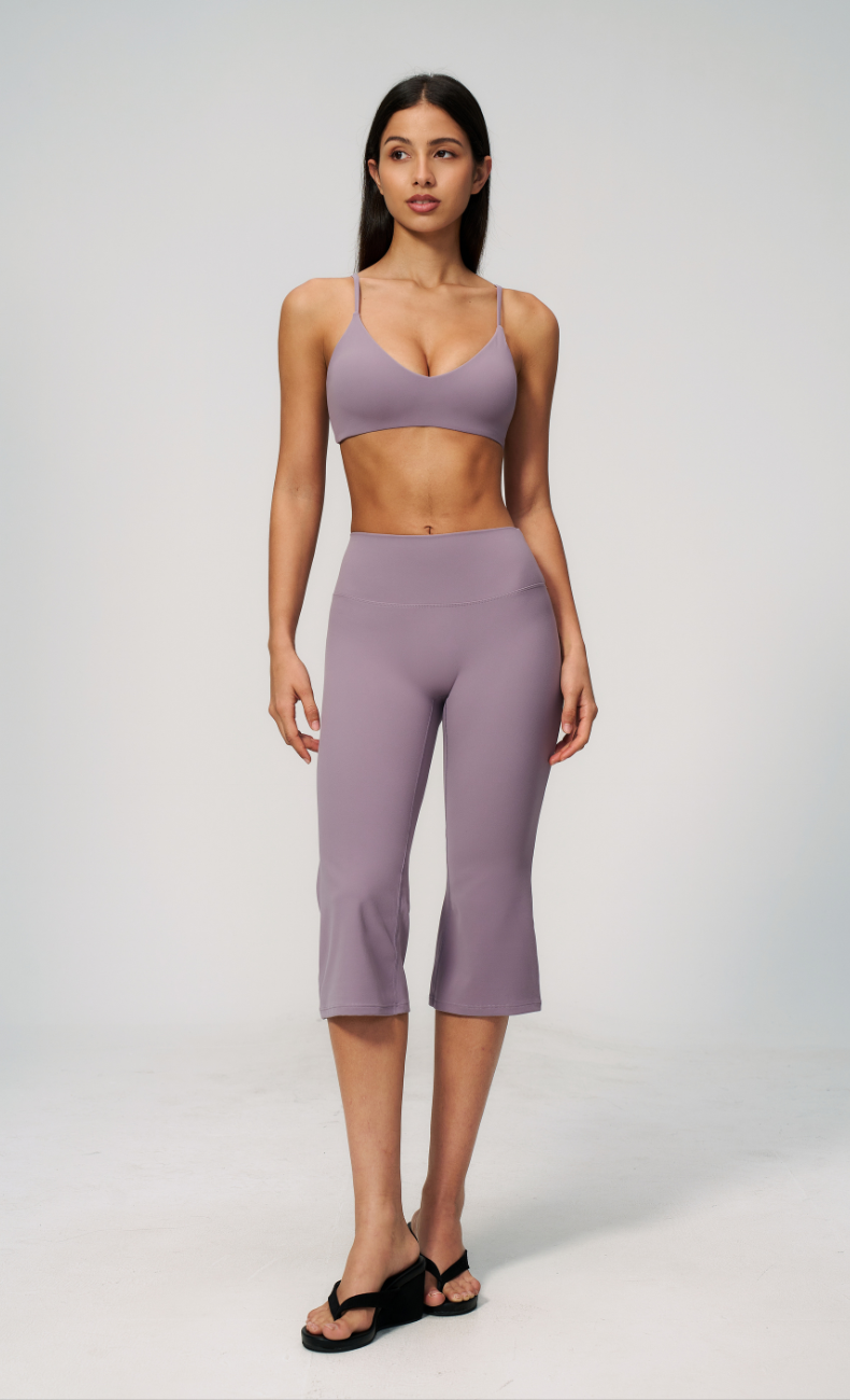 Leah V-Neck Sports Bra Capri Flare Workout Set