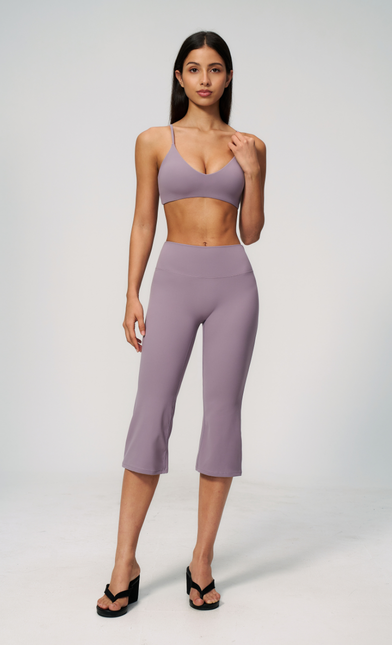 Leah V-Neck Sports Bra Capri Flare Workout Set