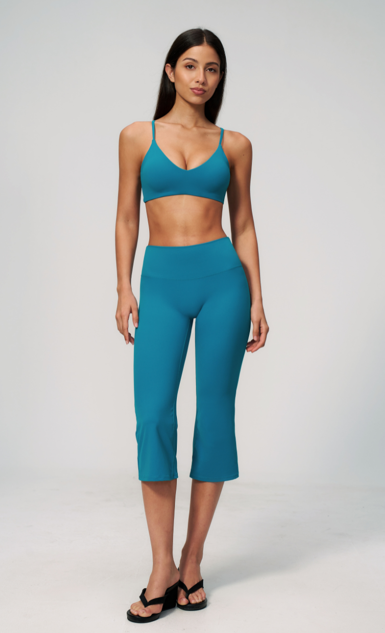 Leah V-Neck Sports Bra Capri Flare Workout Set
