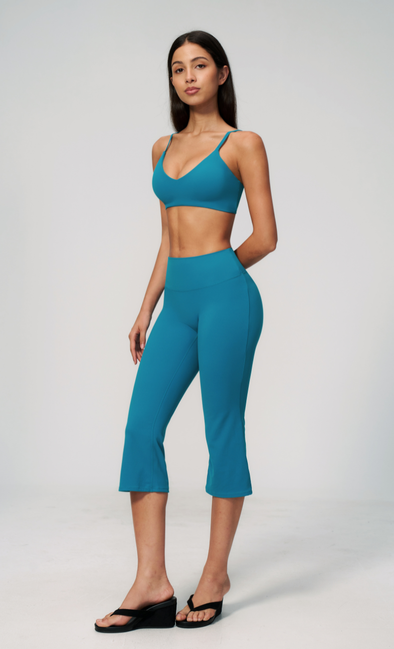 Leah V-Neck Sports Bra Capri Flare Workout Set