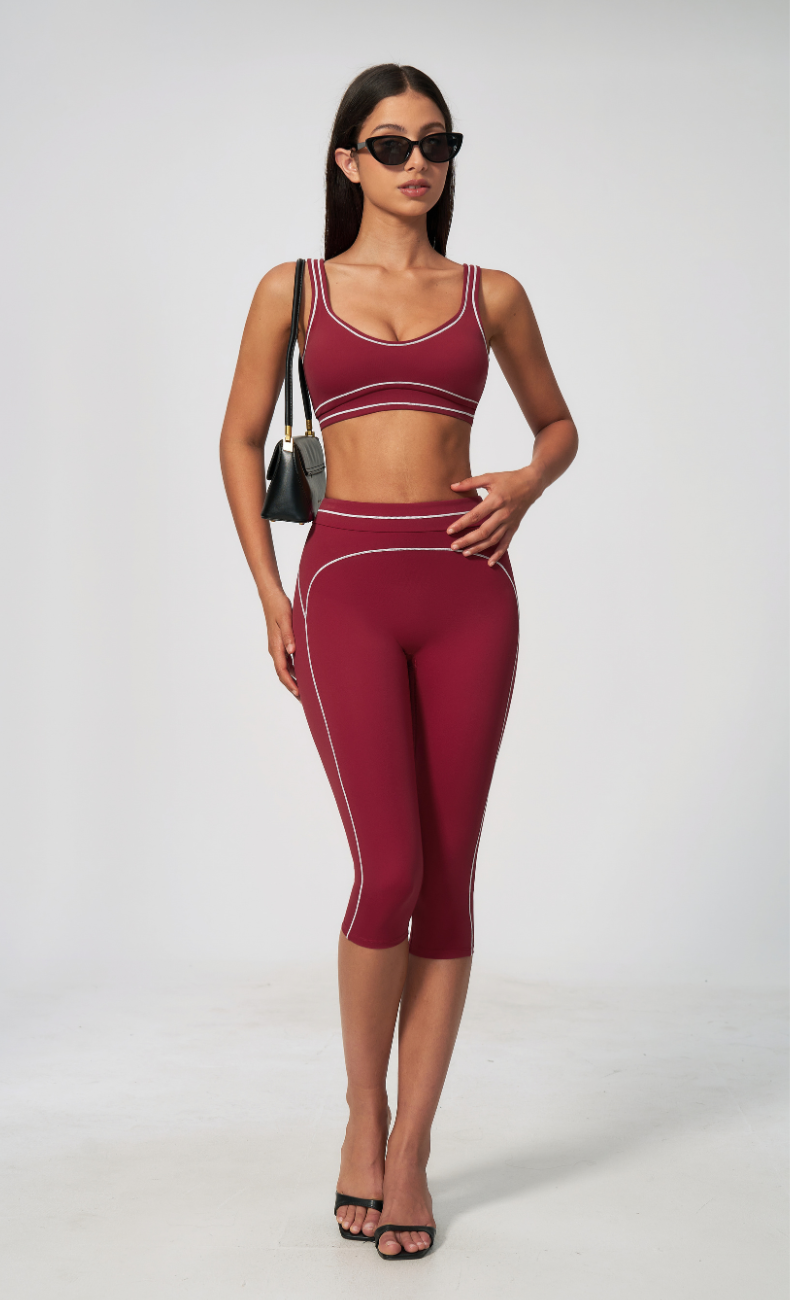 Alexis Contrast Trim Sports Bra Capri Workout Set