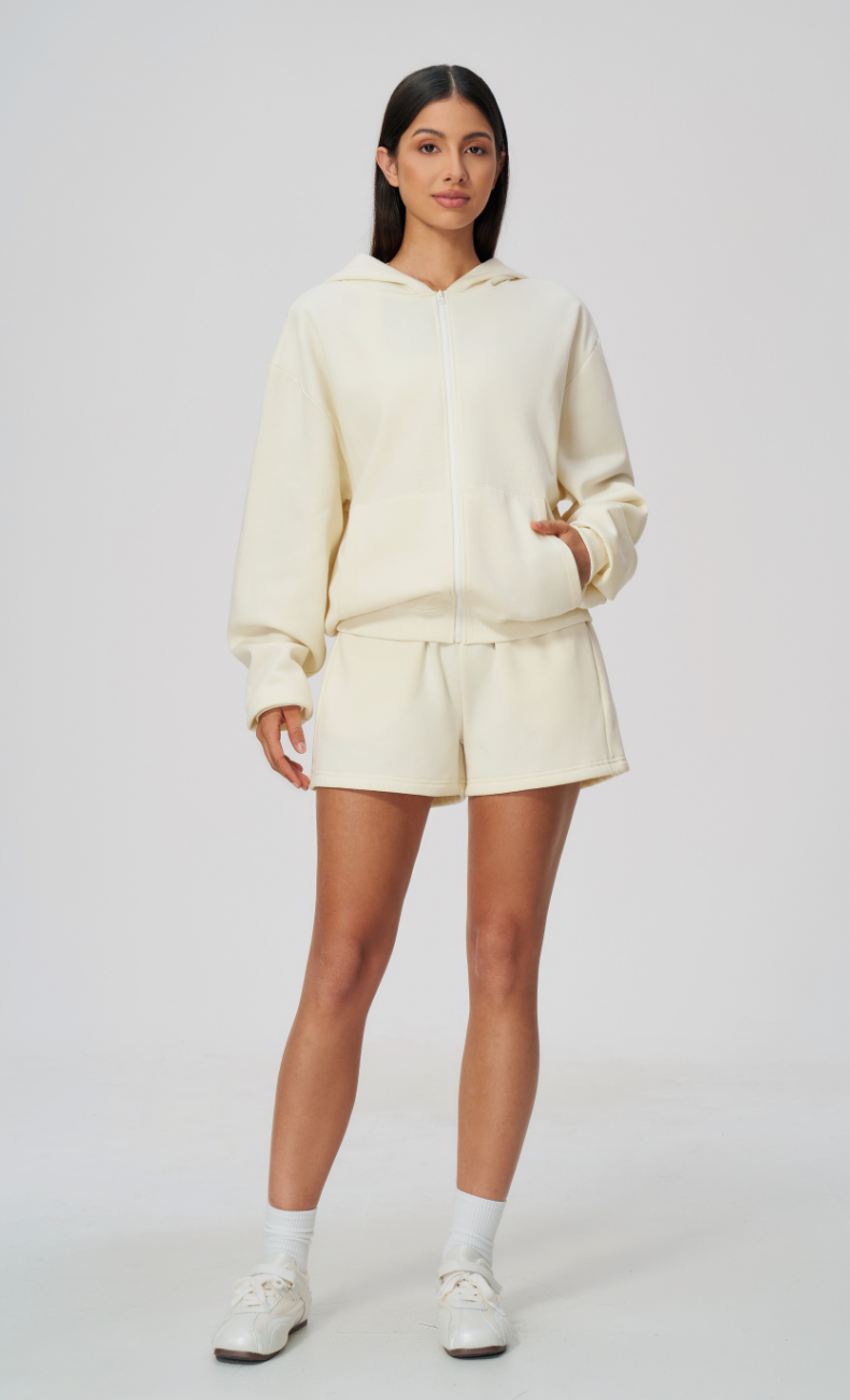 Hailey Cotton Blend Zip-Up Hoodie & Sweat Shorts Set