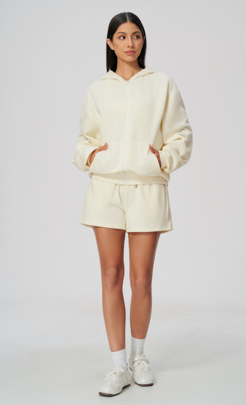 Hailey Cotton Blend Zip-Up Hoodie & Sweat Shorts Set