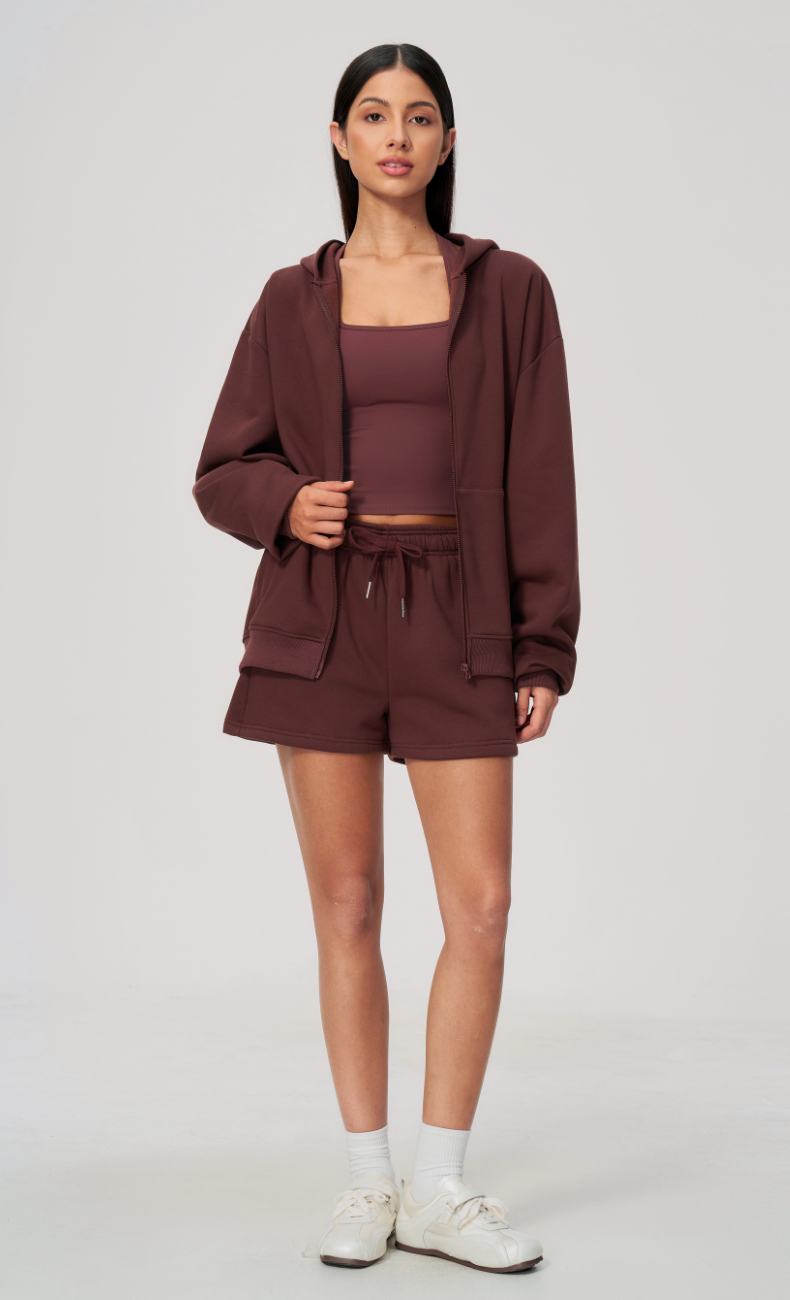 Hailey Cotton Blend Zip-Up Hoodie & Sweat Shorts Set