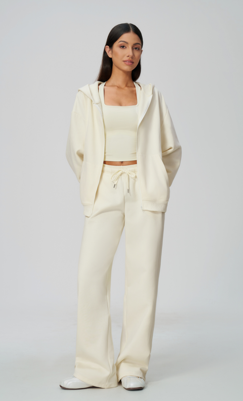 Hailey Cotton Blend Zip-Up Hoodie & Wide Leg Sweatpants Set