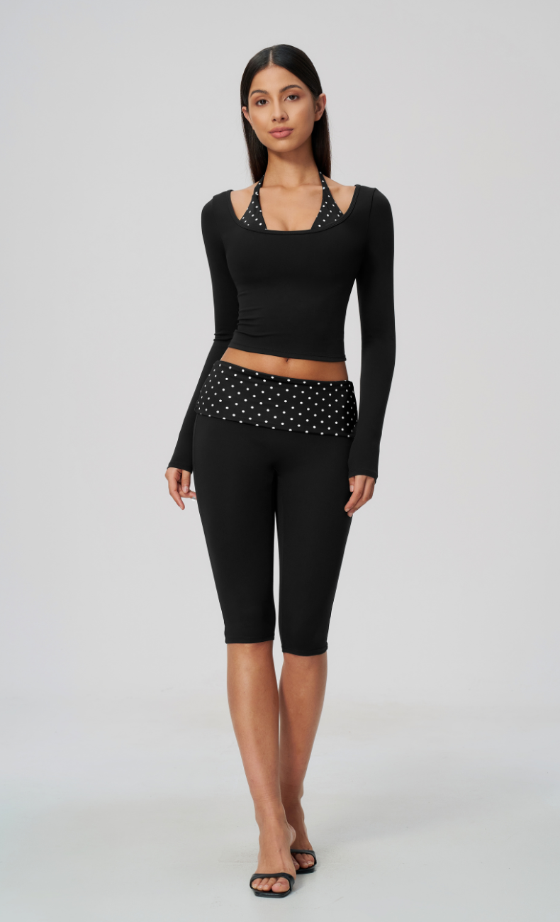 Audrey Polka Dot Long Sleeve Capri Workout Set