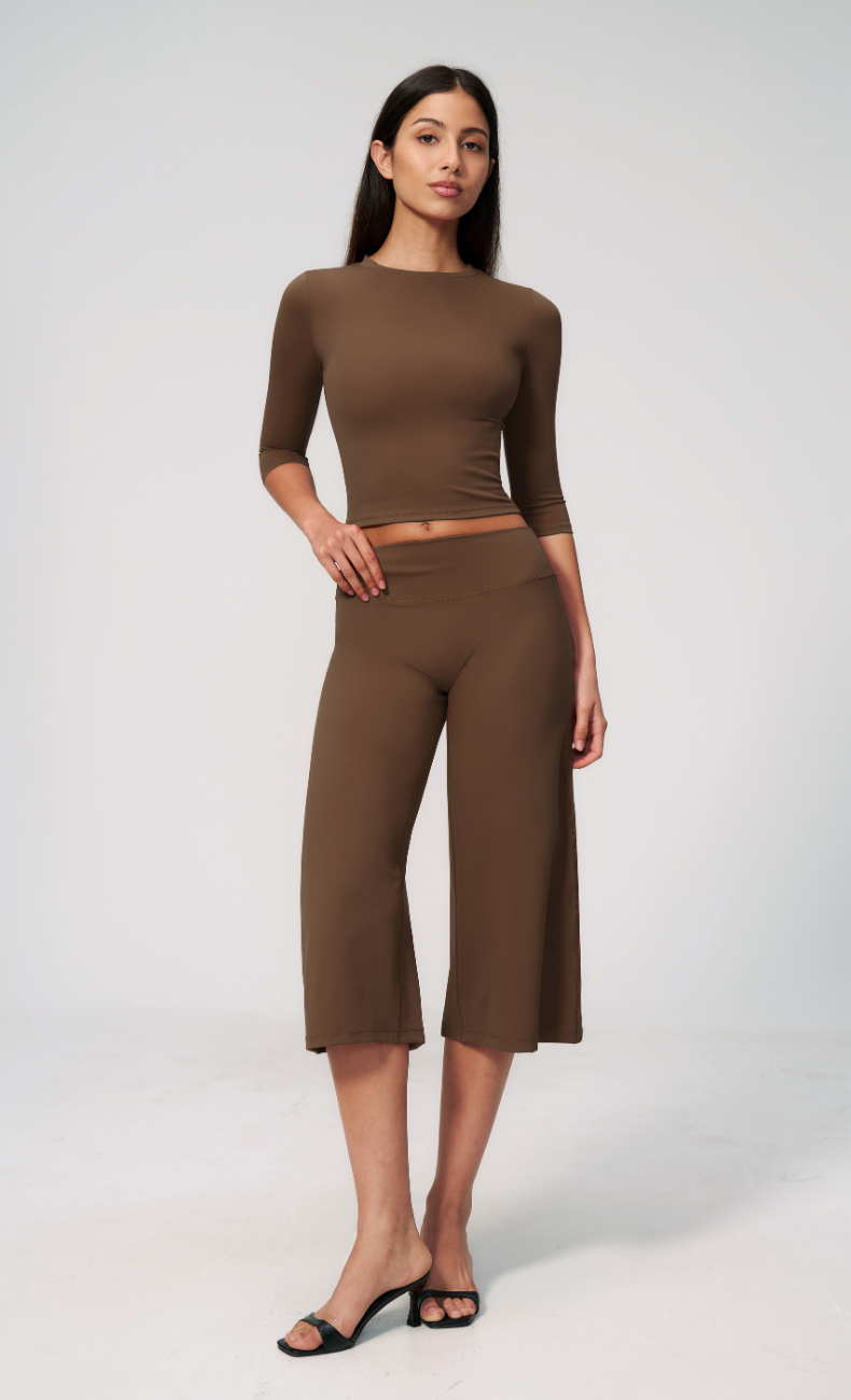 Alexandra 3/4 Sleeve Wide Leg Capri Workout Set