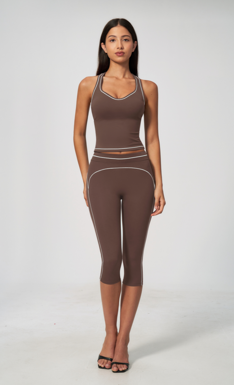 Alexis Contrast Trim Racerback Tank Capri Workout Set