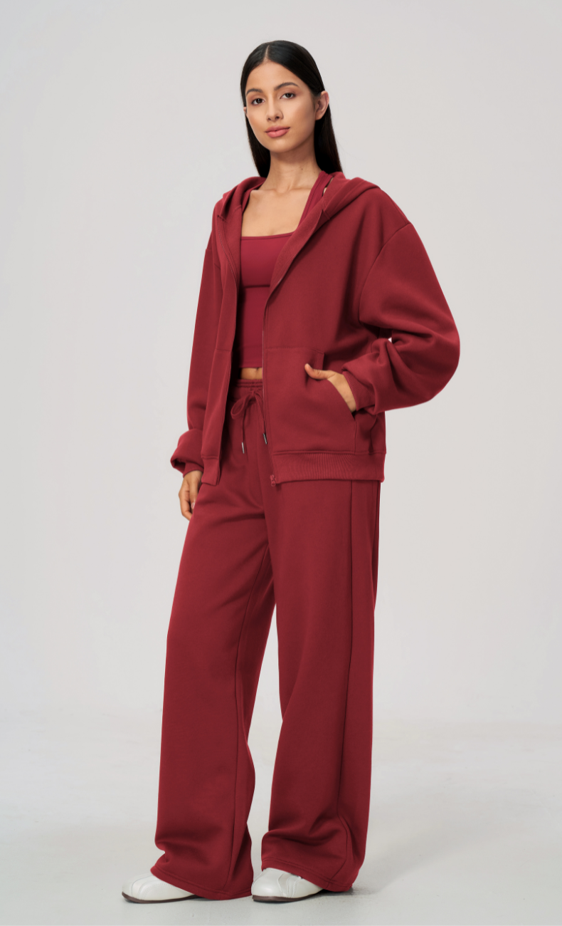 Hailey Cotton Blend Zip-Up Hoodie & Wide Leg Sweatpants Set