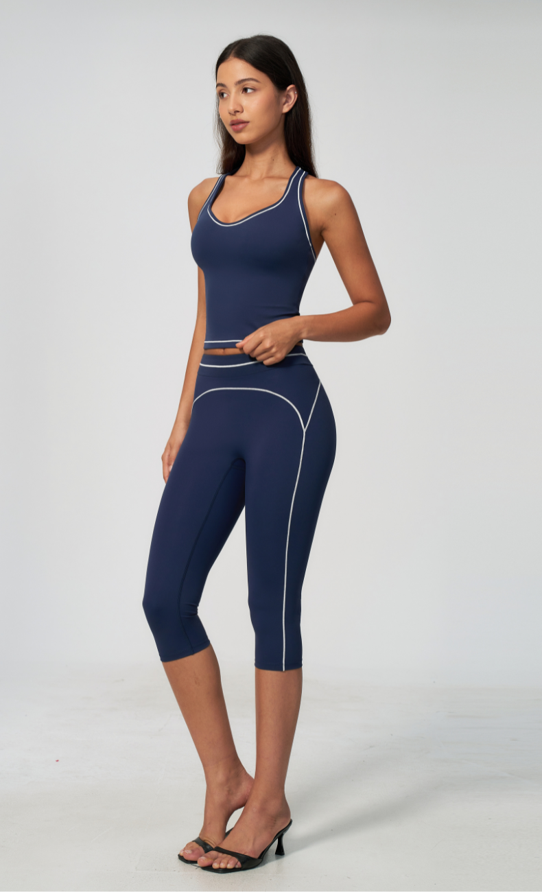 Alexis Contrast Trim Racerback Tank Capri Workout Set