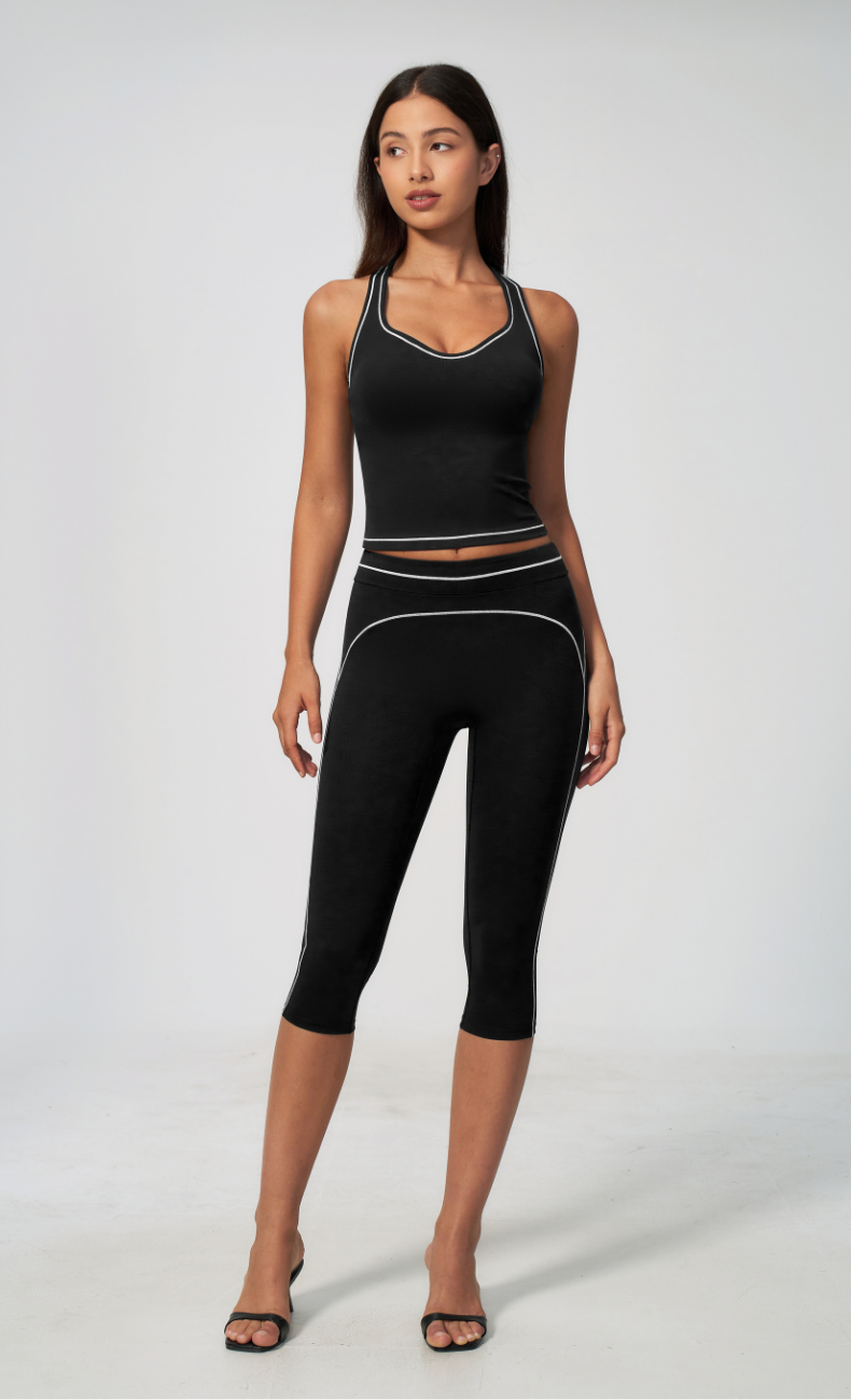 Alexis Contrast Trim Racerback Tank Capri Workout Set