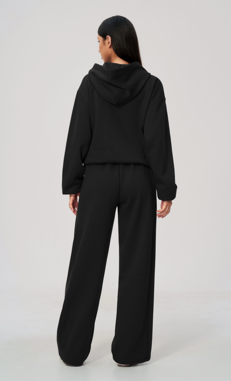 Hailey Cotton Blend Zip-Up Hoodie & Wide Leg Sweatpants Set