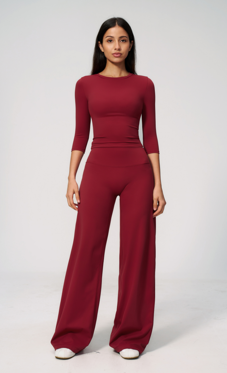 Alexandra 3/4 Sleeve Wide Leg Pants Workout Set