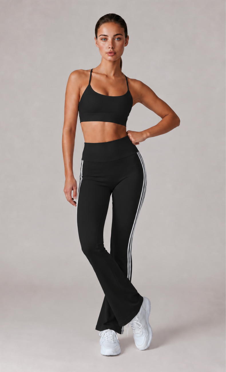 Piper Side Stripe Sports Bra High Waisted Flare Leggings Workout Set
