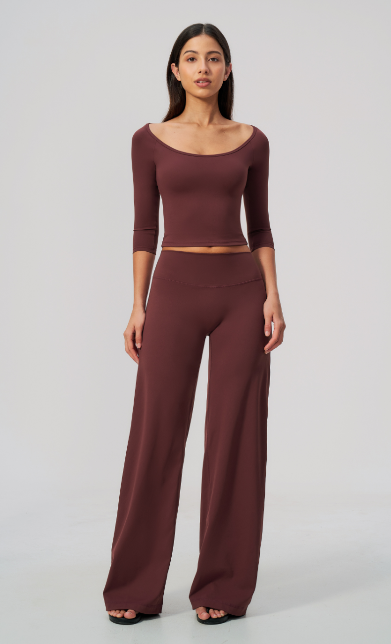 Lauren Ballet Neck 3/4 Sleeve Wide Leg Pants Matching Set