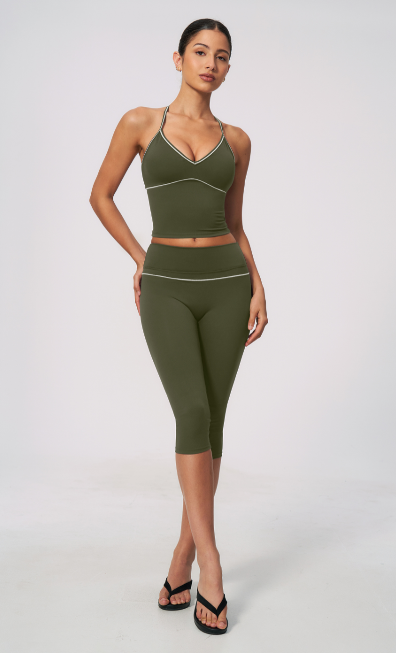 Arielle V-Neck Cami High Waist Capri Workout Set